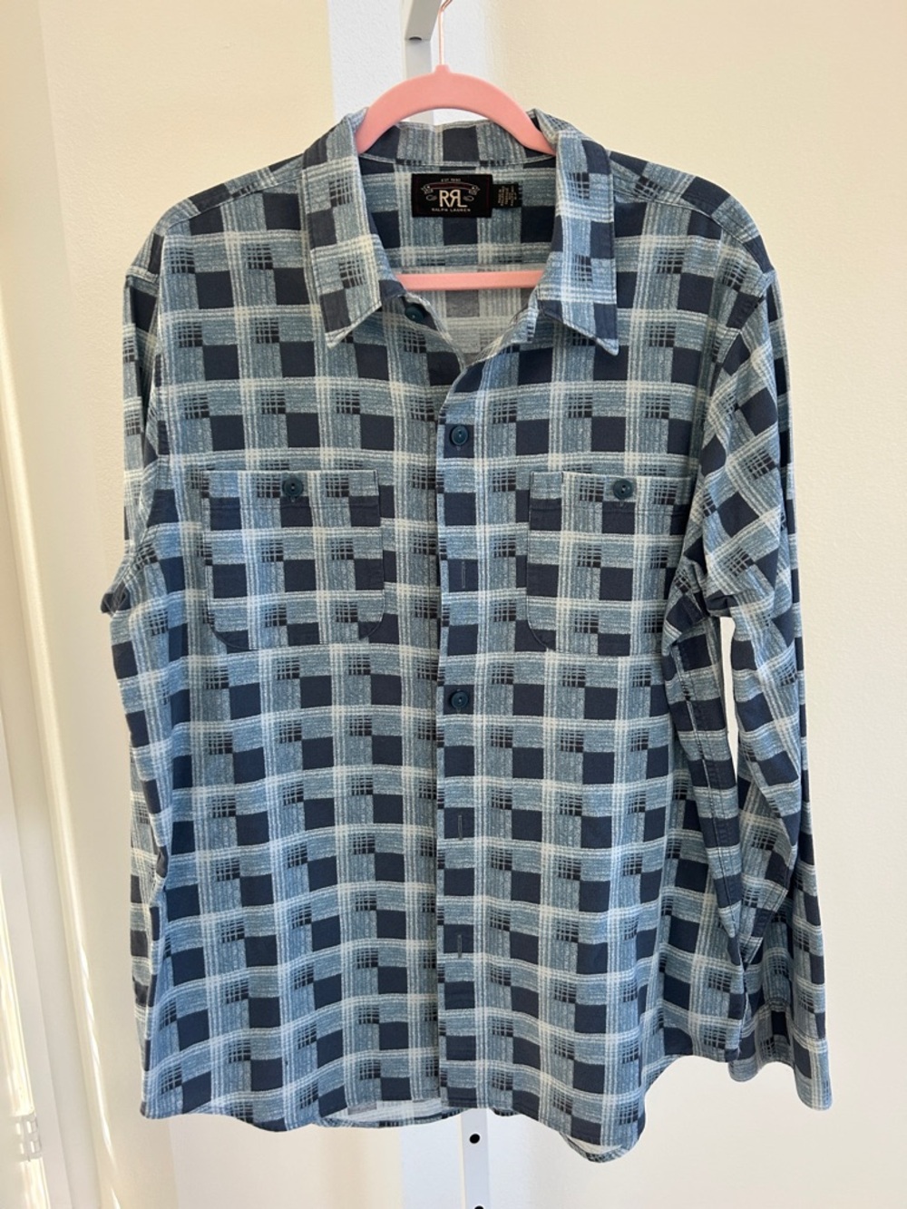 Ralph Lauren Double RL Light and Dark Printed Blue Plaid Button-Down Shirt